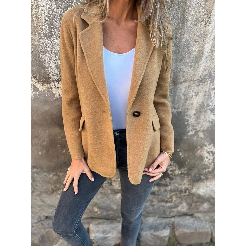 Women's Casual Jacket Outdoor Buttons Solid Color Windproof Fashion Regular Fit Outerwear Long Sleeve Fall Black S3