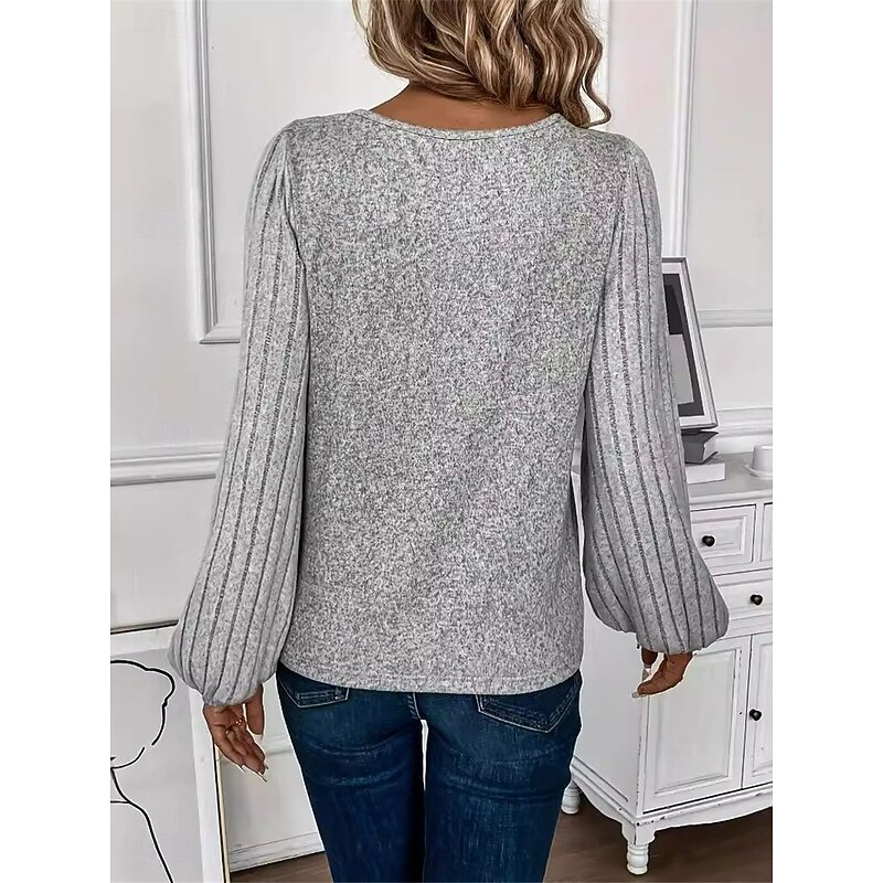 Women's Elegant Lace Tops Eyelet Blouse Casual Solid Color Regular Tops Long Sleeve Crew Neck Lace Patchwork Regular Fit Daily Gray Romantic Petite Tops Summer Holiday Wear2