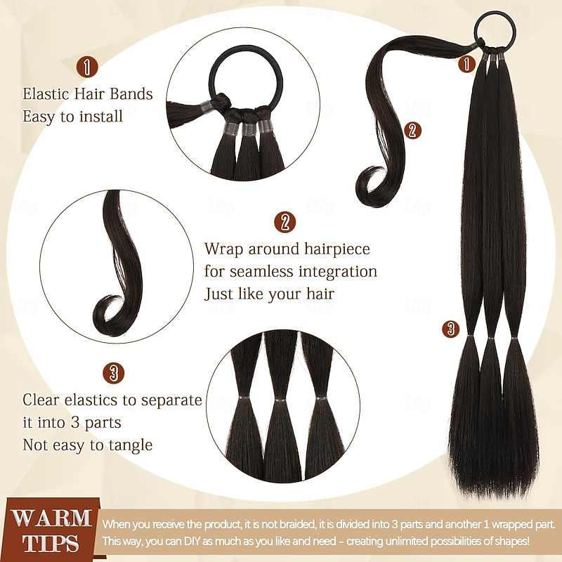 Long Braid Ponytail Extension with Hair Tie Straight Sleek Wrap Around Hair Extensions Braid Pony Tail Fluffy Natural Soft Synthetic Hairpieces for Women Daily Wear4