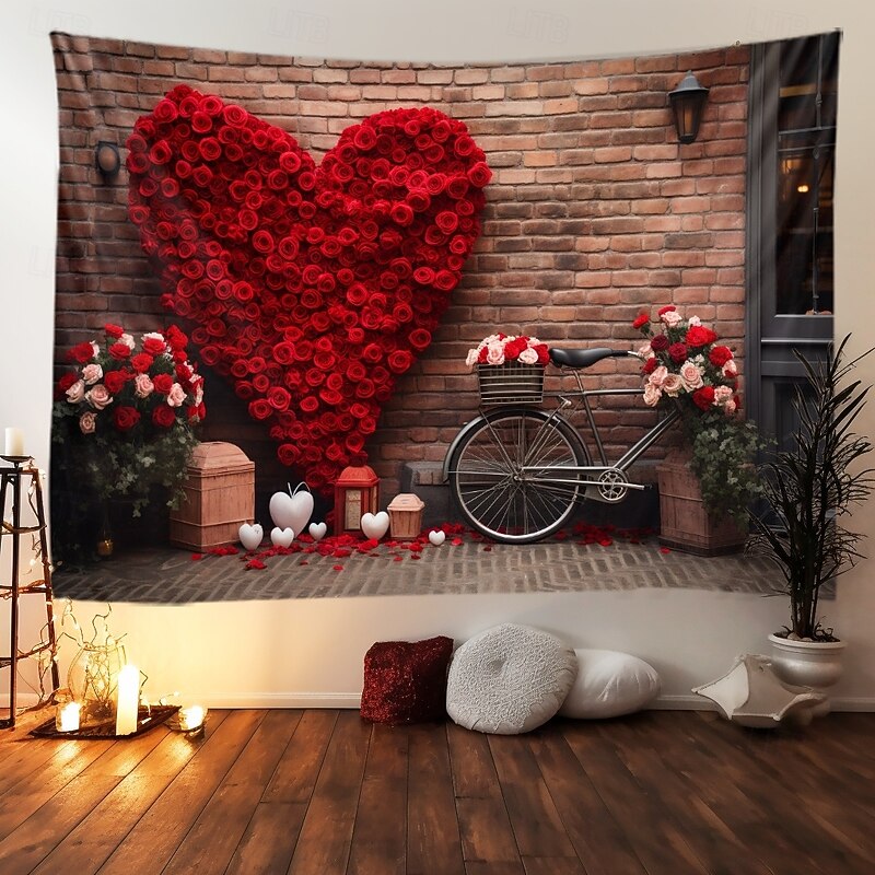 Wedding Decorations Backdrop Photograph Wall Hanging Large Tapestry Art Mural Decor Blanket Curtain Home Bedroom Living Room Decoration Roses Heart2