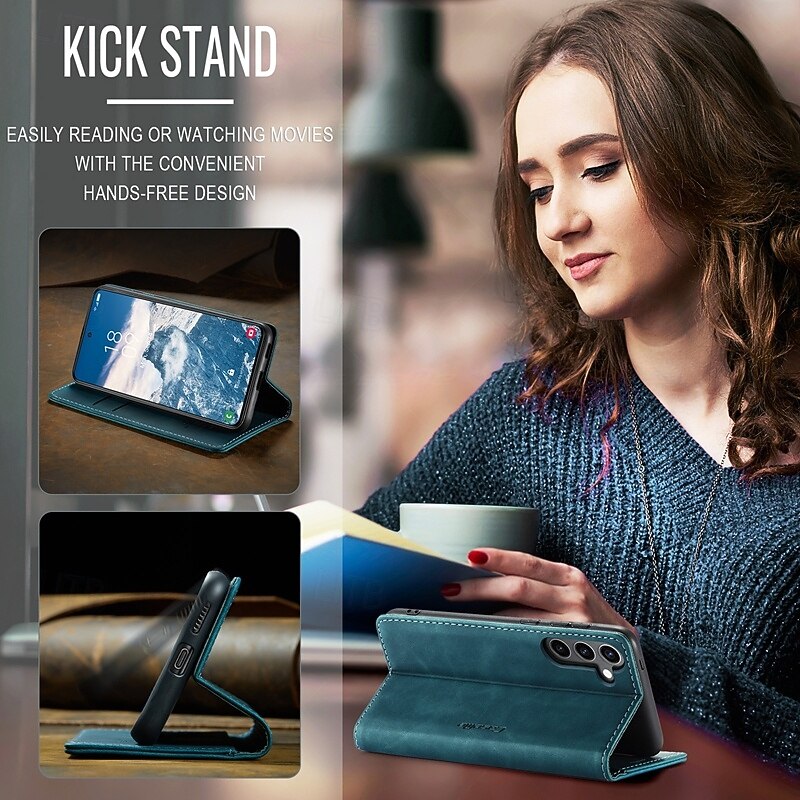Phone Case For S25 S24 S24 FE S23 S22 S21 Ultra Plus A55 5G A35 5G A25 A15 Flip Cover with Stand Holder Magnetic with Wrist Strap Retro TPU PU Leather4