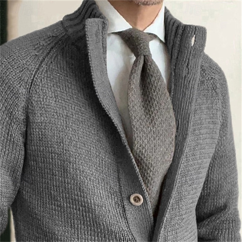 Men's Dress Sweater Cardigan Sweater Sweater Jacket Ribbed Knit Plain Knitwear Elegant Work Dailywear Clothing Apparel Spring Fall Black Brown M L XL2