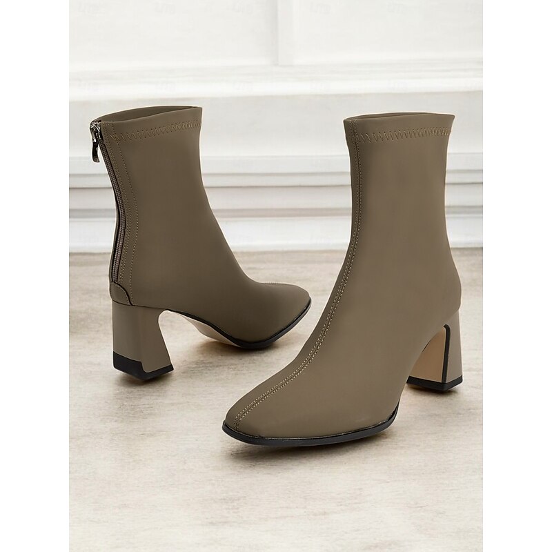 Women's Stylish Taupe Ankle Boots with Square Block Heels, Zipper Closure, and Chic Stitch Detail - Perfect for Fall Fashion, Casual Outings, and Office Wear4