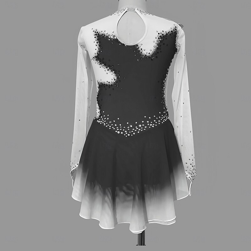 Figure Skating Dress Women's Girls' Ice Skating Dress Red White Black White Thumbhole Halo Dyeing Mesh Spandex Stretchy Training Practice Professional Skating Wear Thermal Warm Classic Crystal4