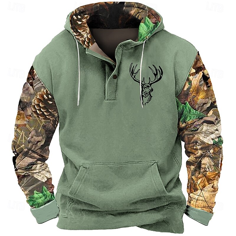 Men's Camo / Camouflage Deer Hoodie Sweatshirt Cowboy Casual Long Sleeve Hooded Sports Outdoor Streetwear Black Brown Pocket 3D Print Fall Winter Designer4