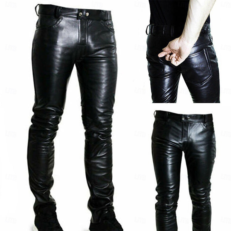 Men's Trousers Faux Leather Shorts Buttons Pocket Plain Comfort Outdoor Daily Fashion Casual Black Micro-elastic