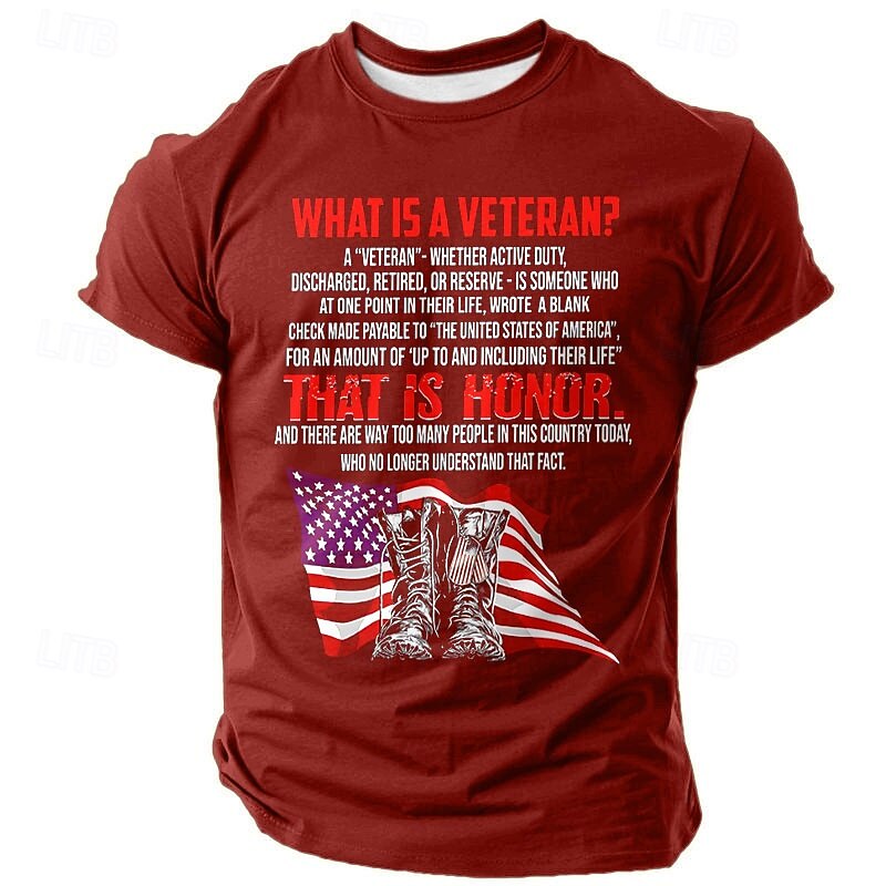 Veterans Day Men's Patriot Patriotic Veteran Veterans T shirt Short Sleeve T shirt 3D Print Crew Neck Shirt Fashion Athleisure Street Sports Outdoor Daily Black Red Dark Green Summer Spring Clothing3