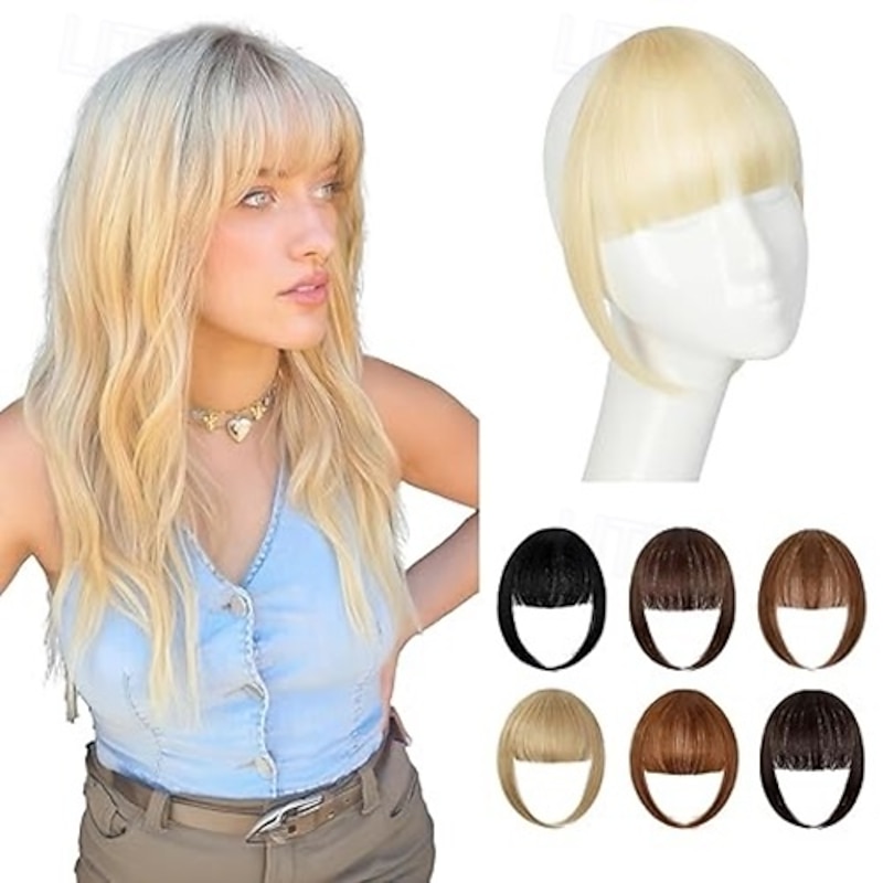 Bangs Hair Clip in Bangs, Fake Bangs Hair Clip French Bangs Hair Clip on Bangs For Women Clip Faux Bangs Fringe With Temples Hairpieces Curved Bangs For Daily Wear2