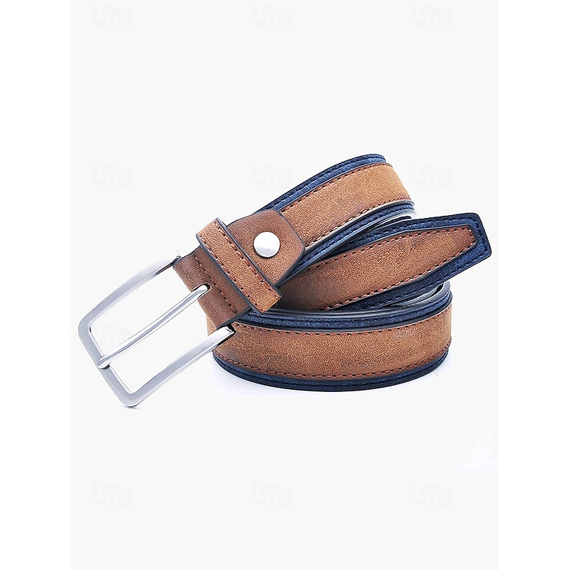 Men's Two-Tone Faux Leather Belt | Stylish Brown and Blue Design with Metal Buckle for Casual and Formal Wear3