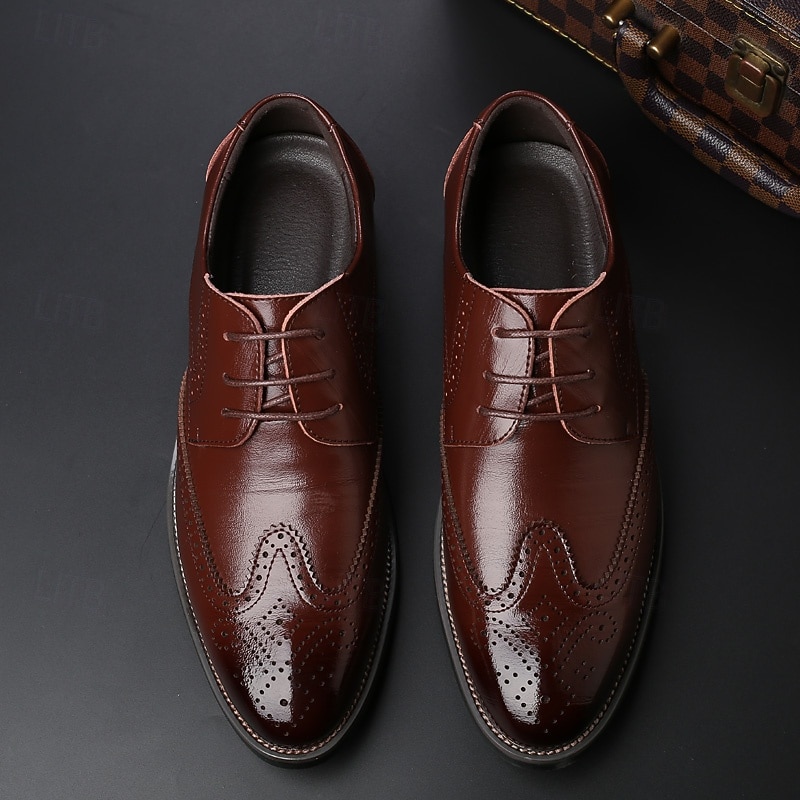 Men's Classic Brown Brogue Oxford Dress Shoes – Faux Leather Lace-Up Formal Footwear for Office & Events 15