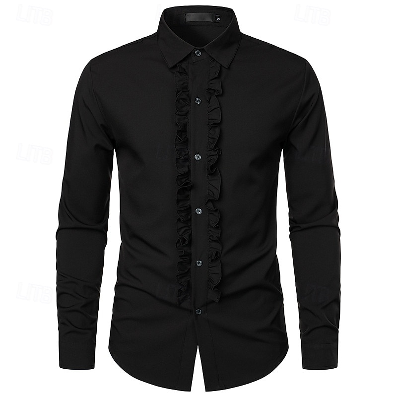 Men's Dress Shirt Tuxedo Shirts Plain Wedding Outdoor Black White Pink Long Sleeve Turndown Summer Spring Clothing Apparel2