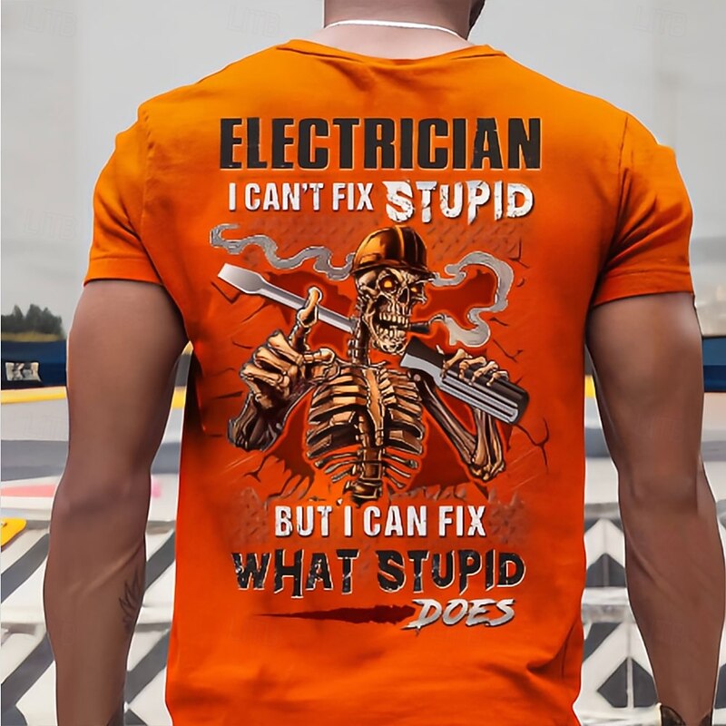 Men's Cool Skulls Letter Print T Shirt Short Sleeve T shirt 3D Print Crew Neck Shirt Fashion Athleisure Street Sports Outdoor Daily Yellow Orange Summer Spring Clothing Apparel S M L XL XXL XXXL