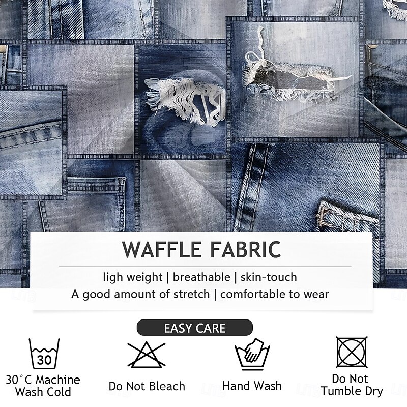 Men's Denim Waffle Polo Shirts Golf Shirt Long Sleeve Polo Shirts Collared Shirts Casual Business Casual Formal Outdoor Dailywear Buttons 3D Print Spring Fall Winter Blue3