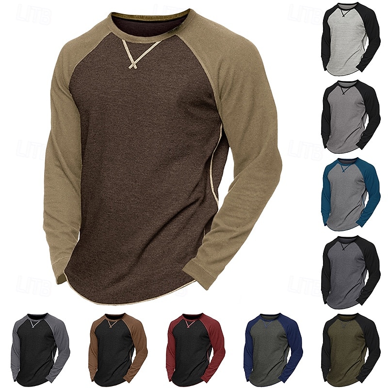 Men's 60% Cotton Raglan Sleeve Sweatshirt Tee Top Long Sleeve Shirt Solid Color Crew Neck Outdoor Street Long Sleeve Color Block Clothing Apparel Daily Casual Street Style