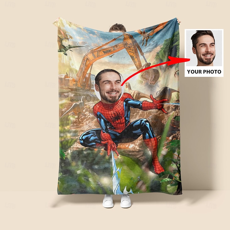 Superhero Blanket Personalized Spider Blanket with Picture customized Throw Blanket for Boys Valentines Day Birthday Gift for Super Hero Lover