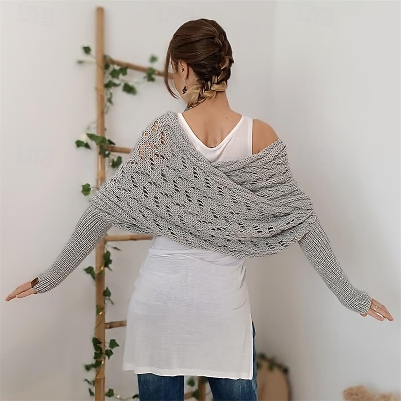 Scarf with Sleeves For Women 2024 New Women Knitted Cut Out Shawl Poncho Wrap  Knitted Cable Wrap Shrugs for Women2