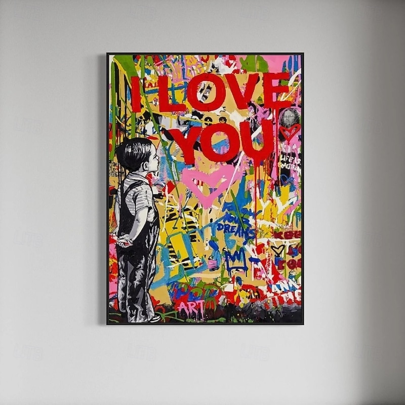 Graffiti art oil painting handmade abstract Graffiti art oil painting hand painted Street Art oil painting I Love You painting office wall art decora for bedroom living room decoration christmas gift4