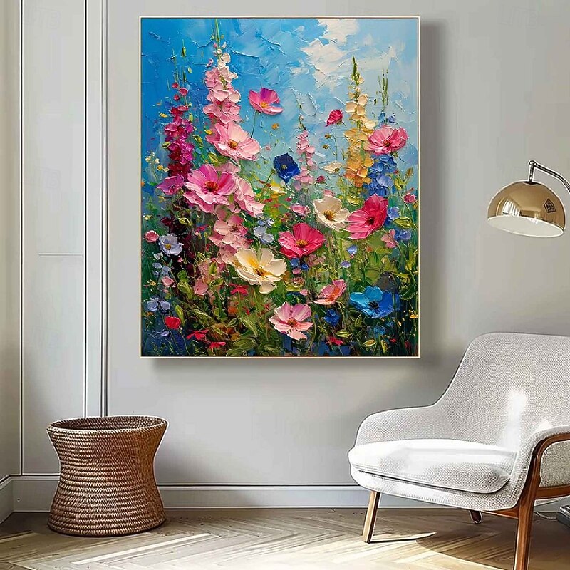 Large Handmade Flower Landscape Oil Painting On Canvas Pastel Floral Painting Spring Flower Scenery Painting Large Wall Art Living Room Decor Handmade Oil Painting pattle knife Tree Oil Painting4