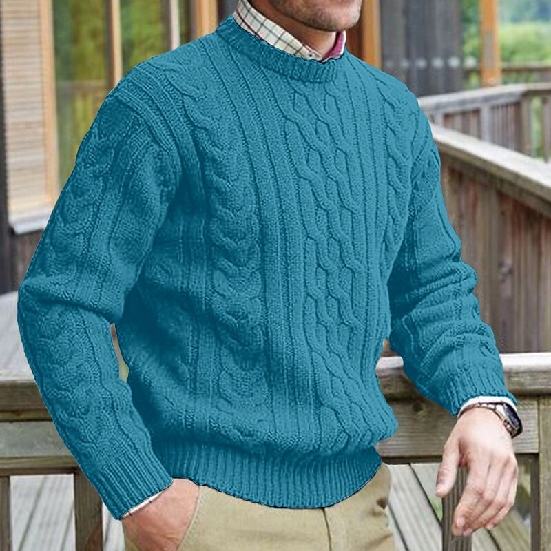 Men's Sweater Dress Sweater Pullover Sweater Jumper Pullover Cable Cable Knit Knit Classic Style Knitted Plain Crew Neck Classic & Timeless Keep Warm Vacation Daily Wear Clothing Apparel Fall & Winter2
