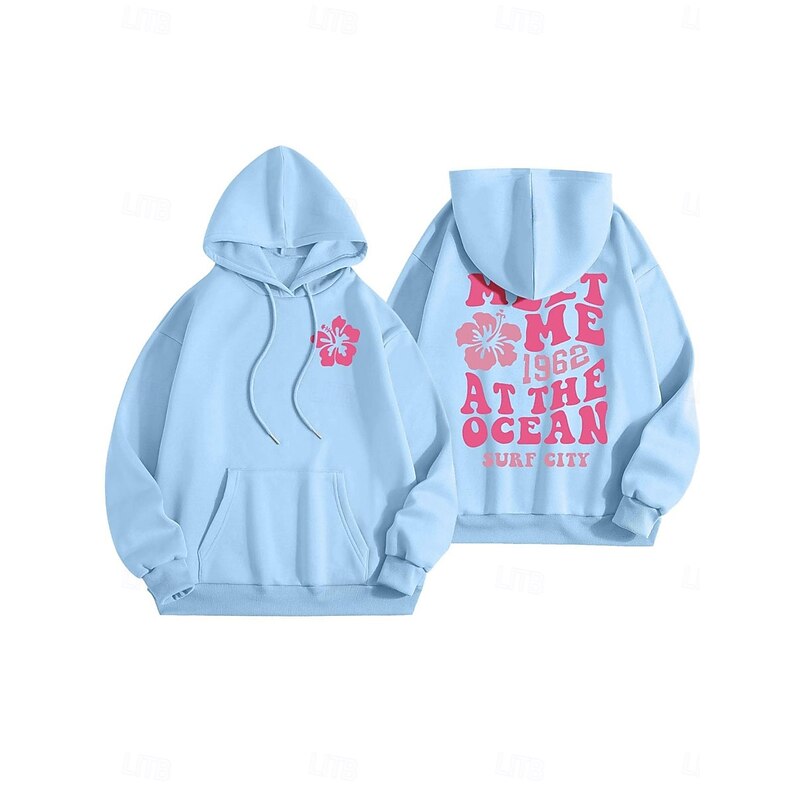 Women's Hoodie Sweatshirt Casual Letter Street Dailywear Hoodie Pocket Print Long Sleeve Pink Blue Gray Fall Winter3
