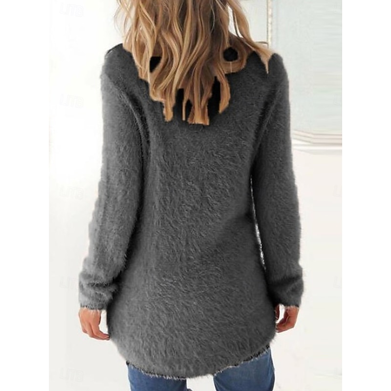 Women's Pullover Sweater Jumper Stylish Casual Soft Solid Color Fuzzy Crew Neck Oversized Long Sleeve Long Tops Knit Outdoor Daily Going out Lake blue ArmyGreen Fall Winter