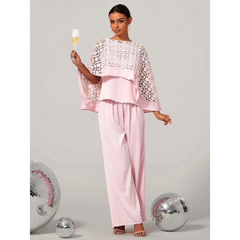 Women's Two-Piece Set Cape Top Cutouts High Waist Wide-Leg Trousers Light Pink Elegant Party Formal Spring Summer Outfit S M L XL XXL