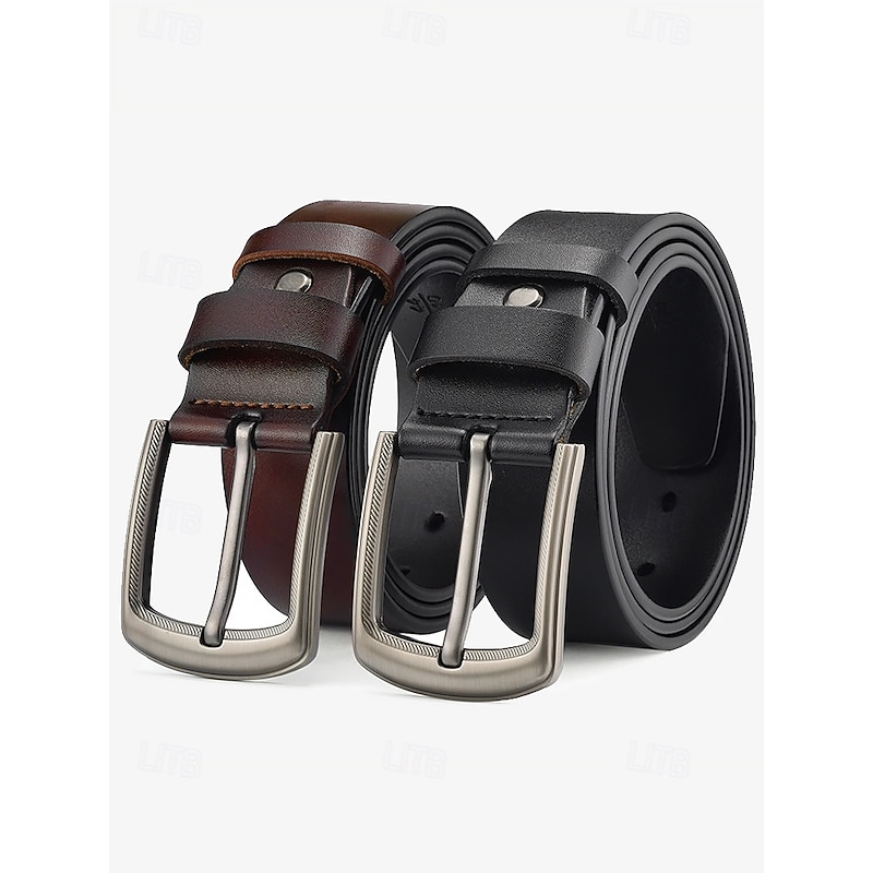 Men's Classic Leather Belt – Durable Brown and Black Belt with Metal Buckle for Casual and Formal Wear