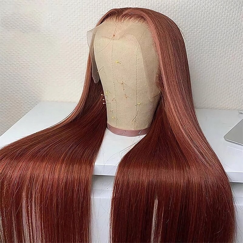 32 Inch Reddish Brown Bone Straight 13x4 Human Hair Lace Front Wig Colored Brazilian Transparent Lace Frontal Wig For Women3