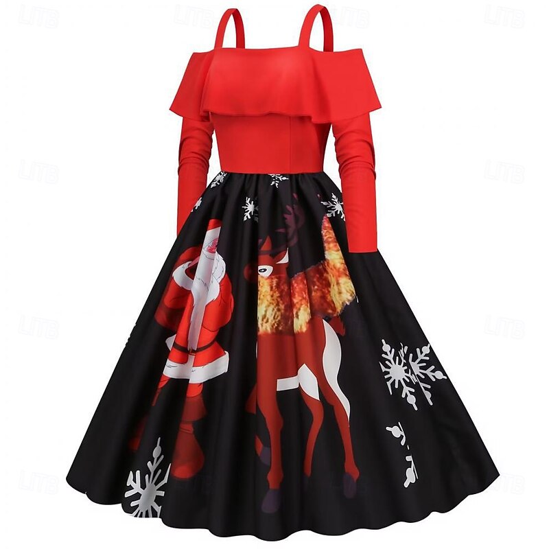 Fancy Christmas Dress Women's 1950s Christmas Pattern Adults Christmas Masquerade Christmas Eve Christmas Party New Year Eve Dress2
