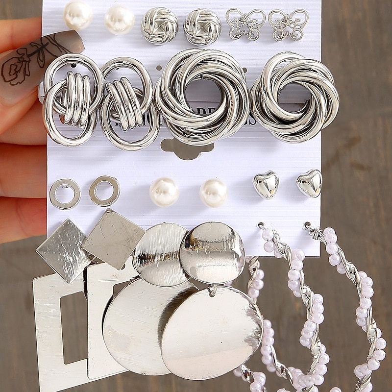 12 Pairs Hoop & Stud Earrings Set | Women's Elegant Fashion Jewelry for Daily & Party Wear2