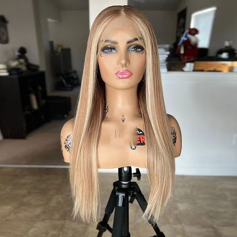 Remy Human Hair 5x5 Closure 13x4 Lace Front Wig Middle Part Brazilian Hair Straight Black Multi-color Wig 130% 150% Density Highlighted / Balayage Hair Natural Hairline Glueless With Bleached Knots4