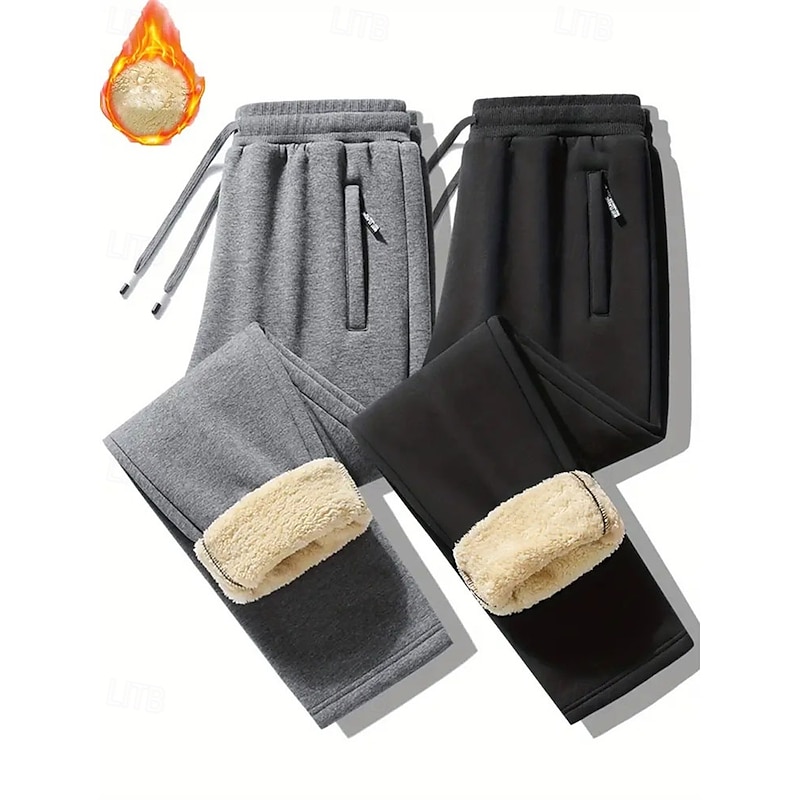 Men's Sherpa Fleece Pants Winter Pants Trousers Straight Leg Sweatpants Pocket Drawstring Elastic Waist Plain Comfort Warm Sports Outdoor Daily Fashion Casual Black Gray Micro-elastic