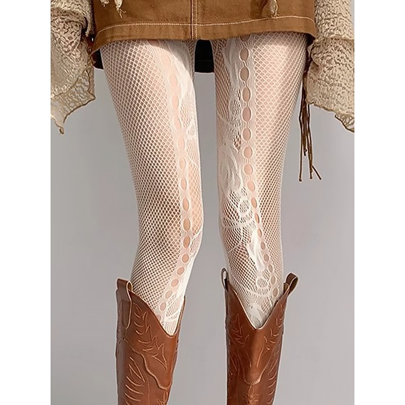 Women's Vintage Lace Fishnet Tights – Intricate Floral Patterned Stockings, Perfect for Layered Boho Outfits and Special Occasions