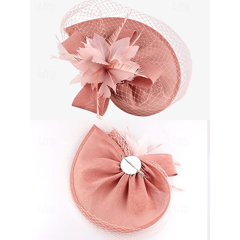 Women's Vintage Pink Fascinator Hat with Floral Bow and Veil – Elegant Headpiece for Weddings and Tea Parties4