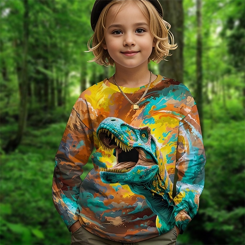 Girls' 3D Graphic Animal Dinosaur T shirt Tee Long Sleeve Spring Fall Fashion Basic Kids 4-12 Years Crew Neck Outdoor Casual Daily Regular Fit3