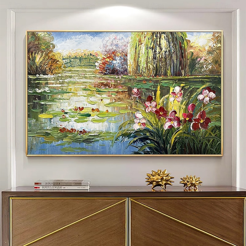 Mintura Handmade Lotus Oil Paintings On Canvas Modern Wall Art Room Decoration Flowers Landscape Picture For Home Decor Rolled Frameless Unstretched Painting