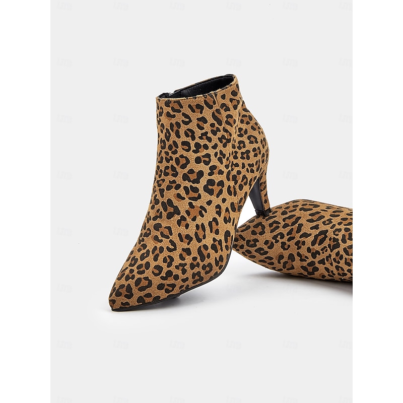 Women's Leopard Print Ankle Boots with Pointed Toe and Stiletto Heel - Trendy Animal Print Booties for Fall & Winter3