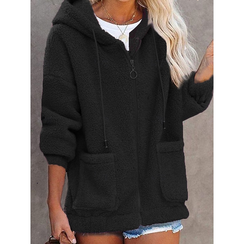 Women's Zip Up Hoodie Sweatshirt Casual Street Dailywear Hoodie Patchwork Long Sleeve Black Pink Blue Fall Winter2