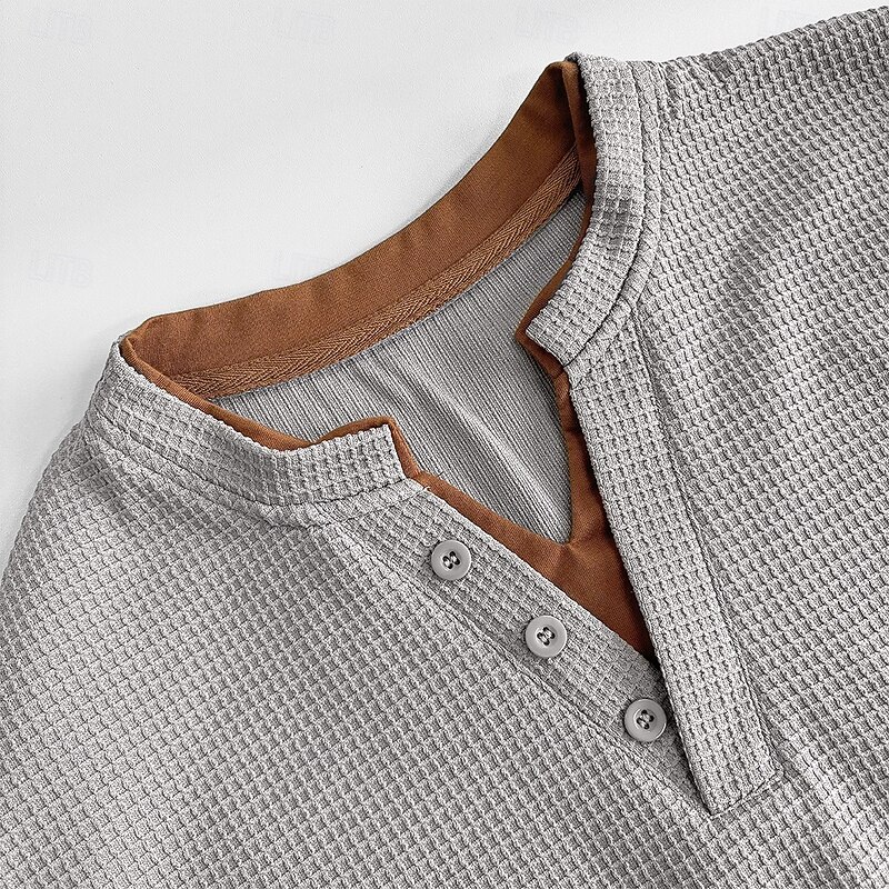 Men's Waffle Tee Polo Shirts Long Sleeve V Neck Spring &  Fall Solid Color Fashion Basic Fake two piece Street Casual Sports Black Gray Navy Blue Top Tee for Men2