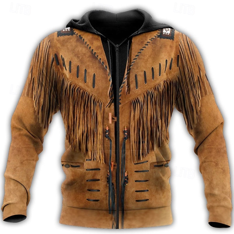 Men's Graphic Prints Hoodie Hoodies Sweatshirt Streetwear Designer Long Sleeve Hooded Sports & Outdoor Daily Sports Black+Brown Black Zipper Print Spring &  Fall Designer