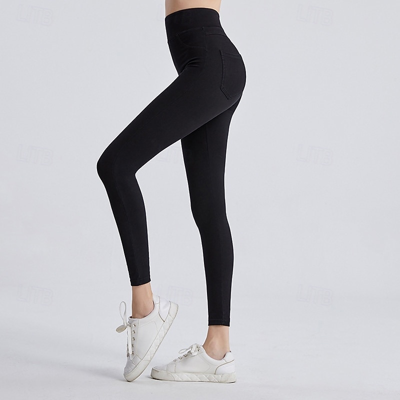 Women's Yoga Pants Jeggings Yoga Leggings Butt Lift Tummy Control High Waist Pilates Gym Workout Workout Tights Solid Color Dark Grey Black Blue Fall Winter Sports Activewear Stretchy Slim4