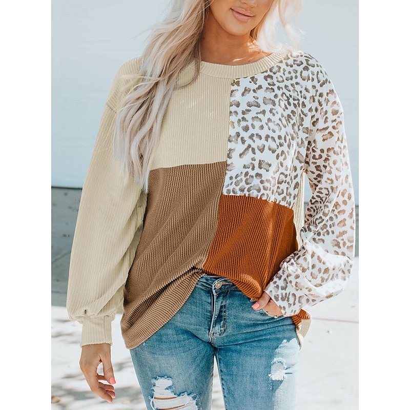 Women's Dressy Tops Long Sleeve Crew Neck Blue Khaki Beige Fall Winter4