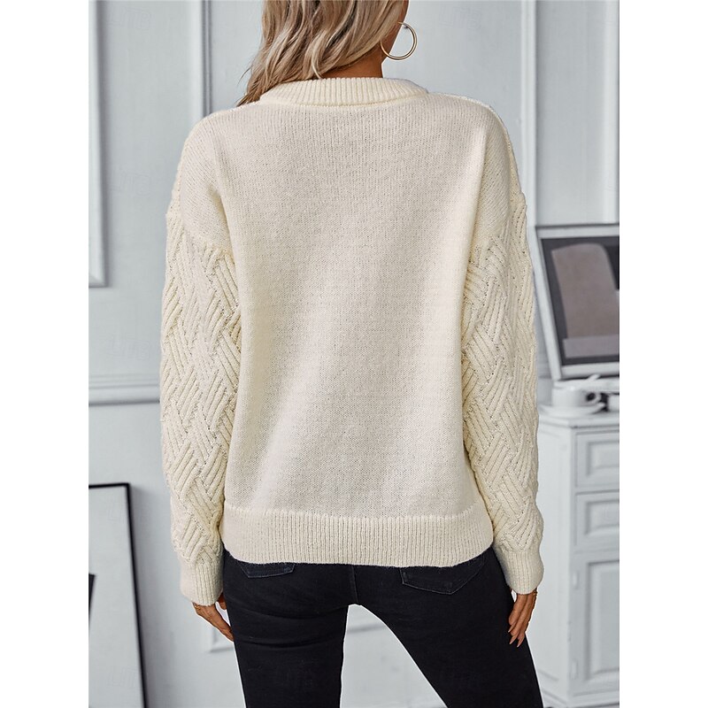Women's Sweater Casual Soft Pure Color Ribbed Crew Neck Knitted Long Sleeve Regular Tops Knit Outdoor Daily Weekend Dark Gray Beige Fall Winter2