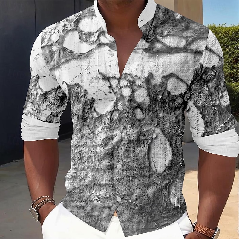 Men's 3D Print Dress Shirt Button Up Shirt Long Sleeve Business Casual Vacation Office Daily Summer Spring &  Fall Grandad Collar Band Collar 3D Print Black White Light Brown Gray4