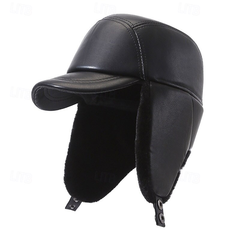 Men's Winter Hats Winter Warm Cap Winter Baseball Cap with Ear Flaps Winter Baseball Cap Black Gray PU Leather Adjustable Fashion Modern Contemporary Daily Wear Festival Solid / Plain Color Outdoor3