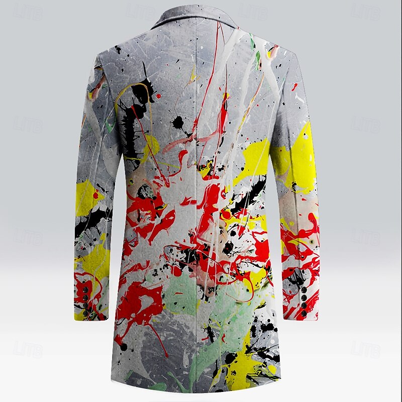 Men's Oil Painting Fleece Jacket Coat Thermal Comfortable Artistic Casual Outdoor Street Daily Wear 3D Print Buttons Front Pocket Winter Turndown Long Sleeve Gray2