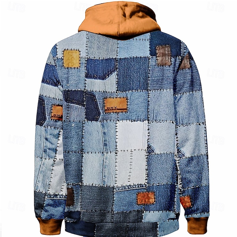 Men's Plaid Hoodies Sweatshirt Fashion Cool Long Sleeve Crew Neck Party Holiday Streetwear Blue Brown Drawstring Fall Winter Designer2