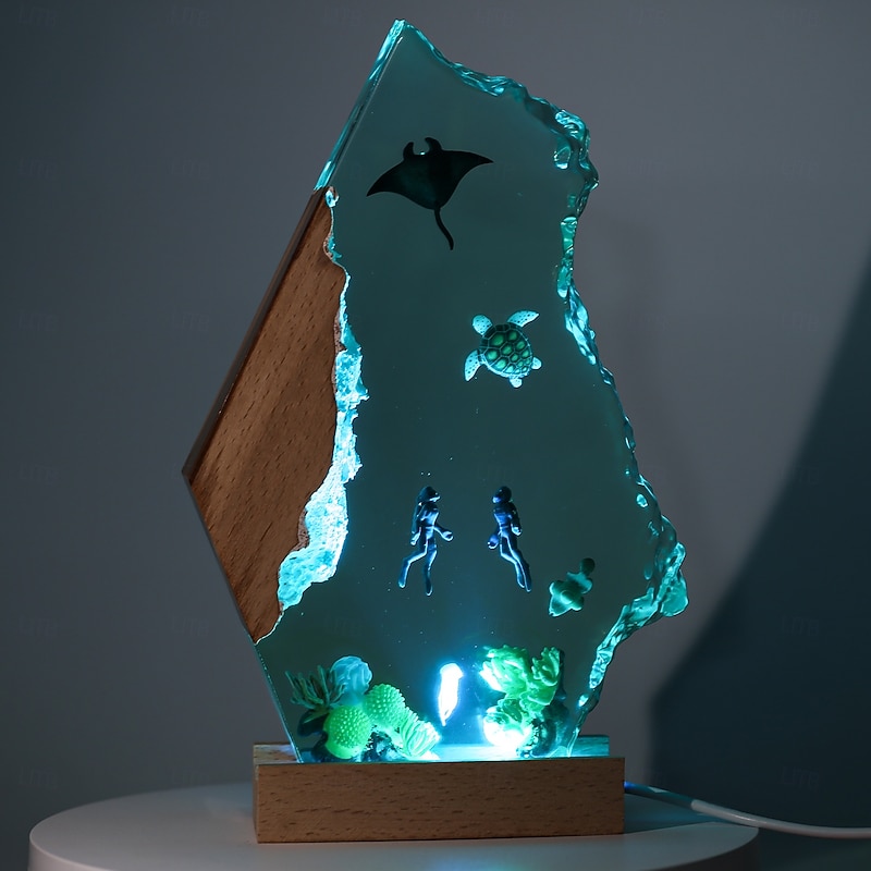 Ocean Resin Night Light, Handmade USB Wooden Table Lamp  for Home & Office Decor, Unique Art Ornament & Christmas Gift3