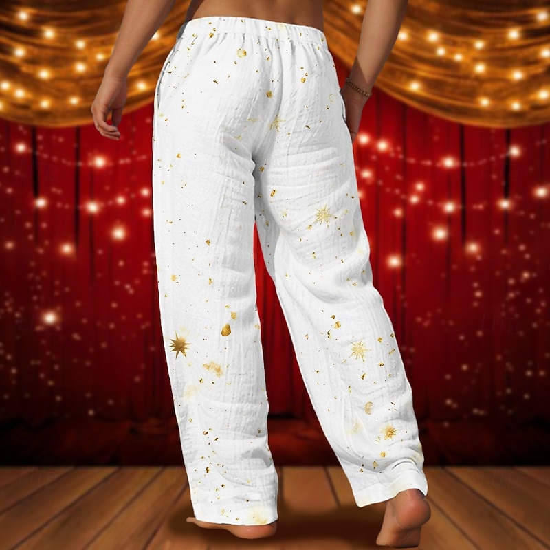 New Year Men's Happy New Year Pants Trousers Mid Waist Drawstring Elastic Waist Hawaiian Casual Outdoor Party Evening Wear Holiday Straight Leg Trousers Summer Spring Fall 3D Print White2