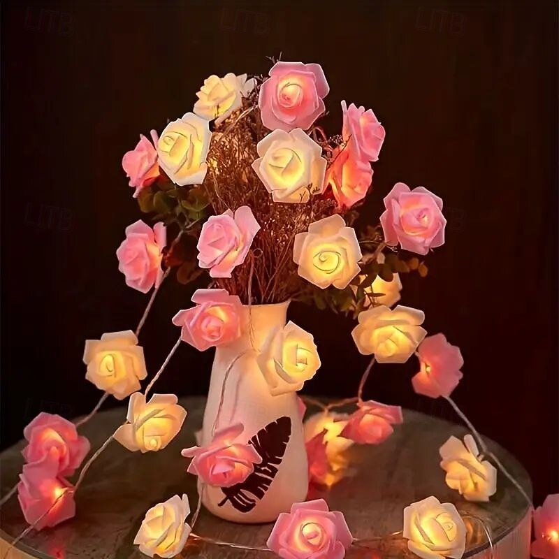Christmas Party Valentine's Day Rose String Lights 10/20/40 LED 7CM Artificial Rose Battery Powered Holiday Birthday Party Romantic Atmosphere Home Decor2